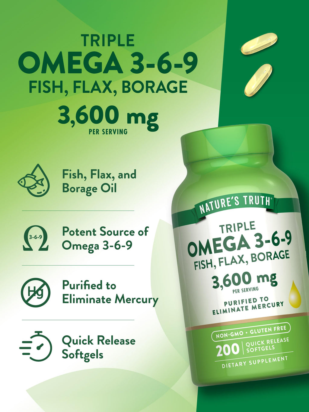 Omega 3 6 9 3600mg 200 Softgels H295407