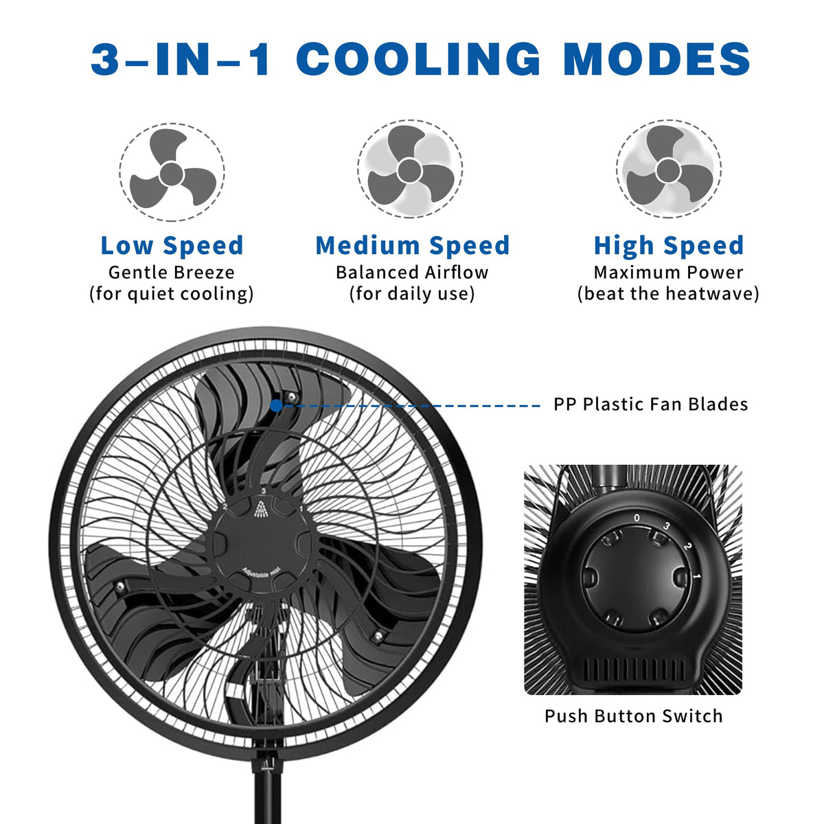 16 Inch Outdoor Misting Stand Fan, 3 Speed, 75° Oscillation, Black N485