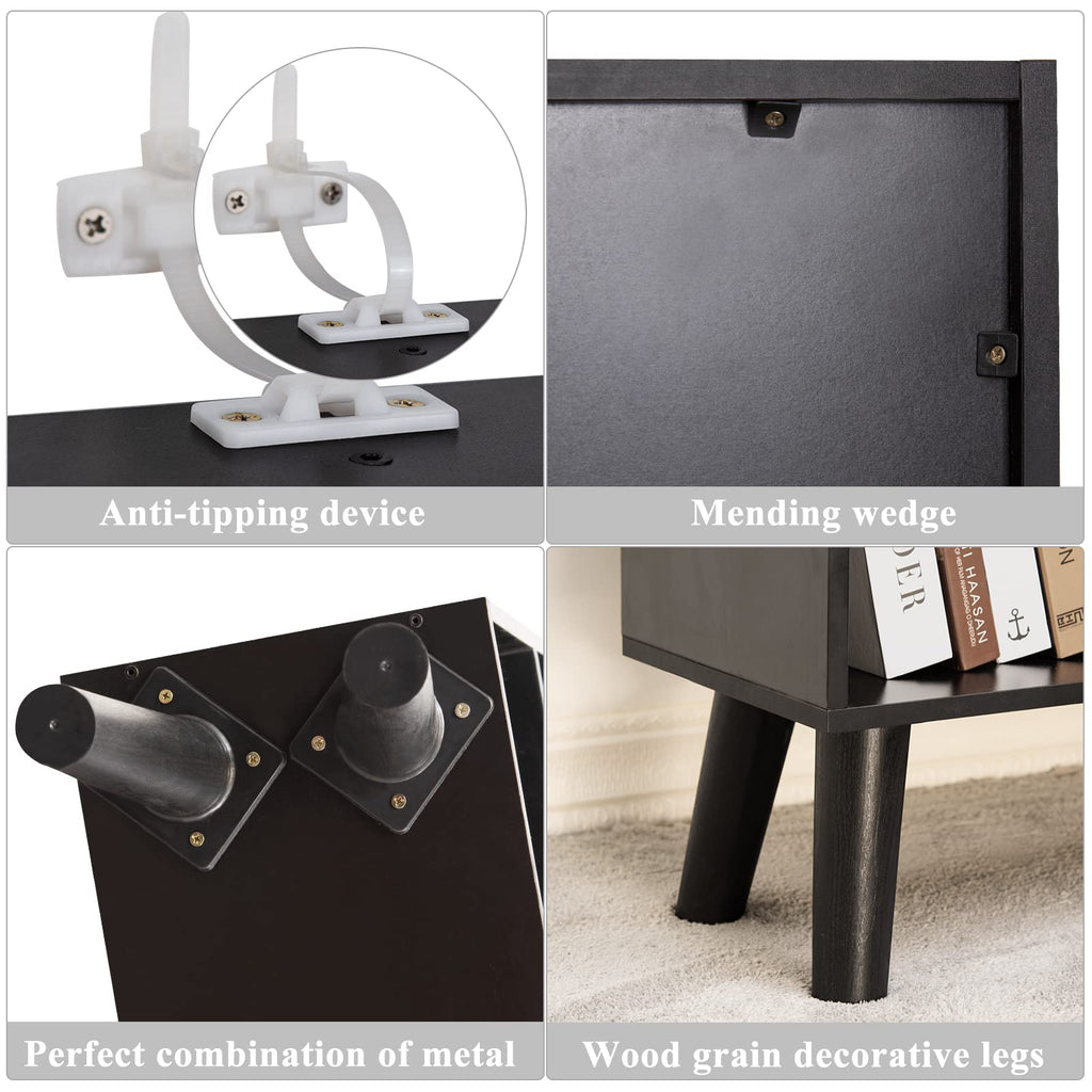 Black 3 Tier Wood Bookshelf H50093