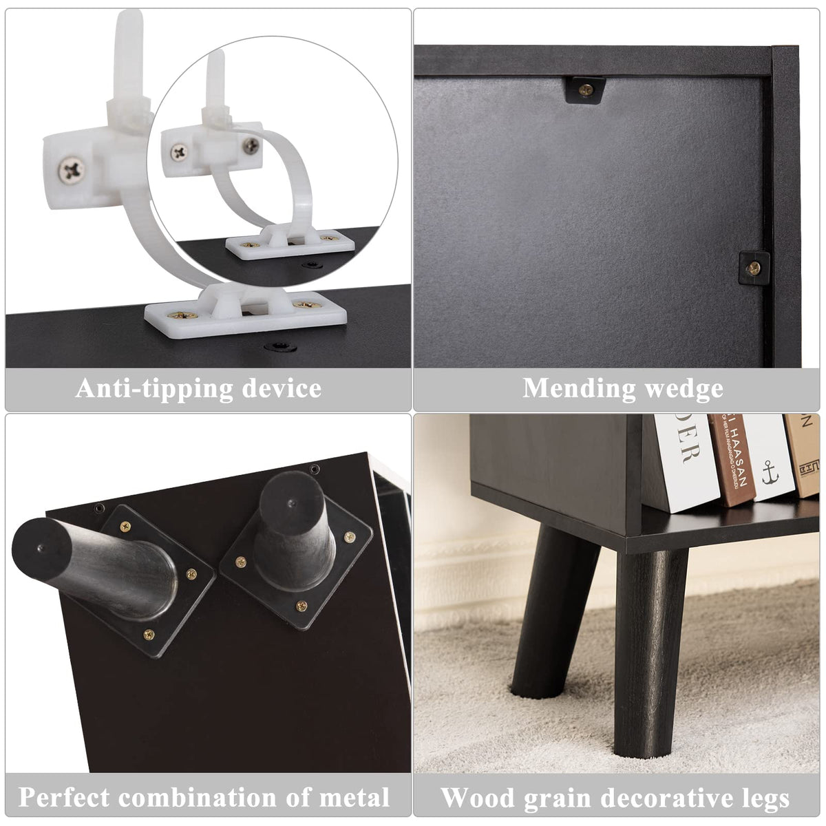 Black 3 Tier Wood Bookshelf H50093