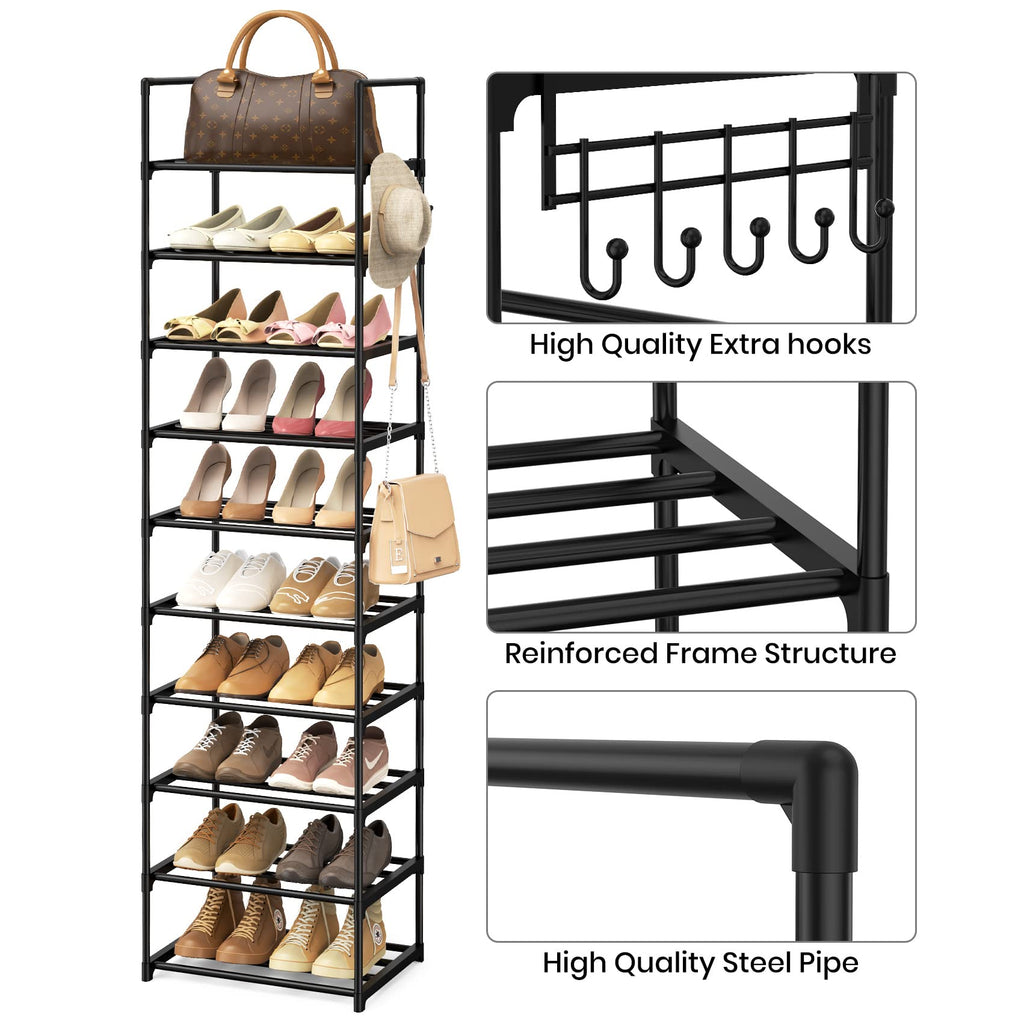 Black 10 Tiers Narrow Shoe Rack F7923
