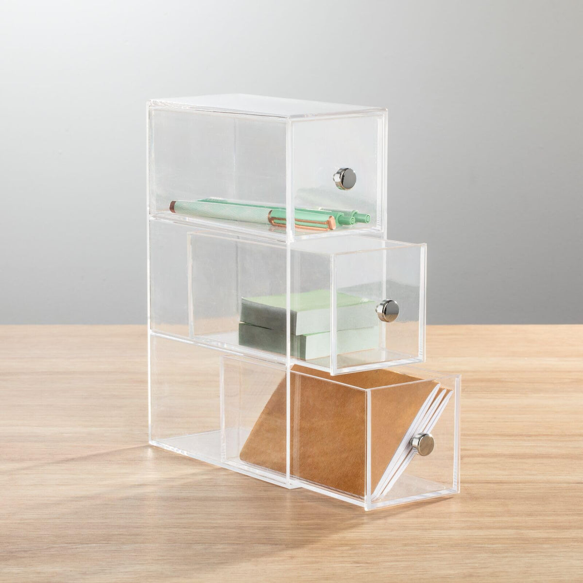 Clear 3 Drawer Plastic Stackable Desktop Organizer, 2 Pack M966274