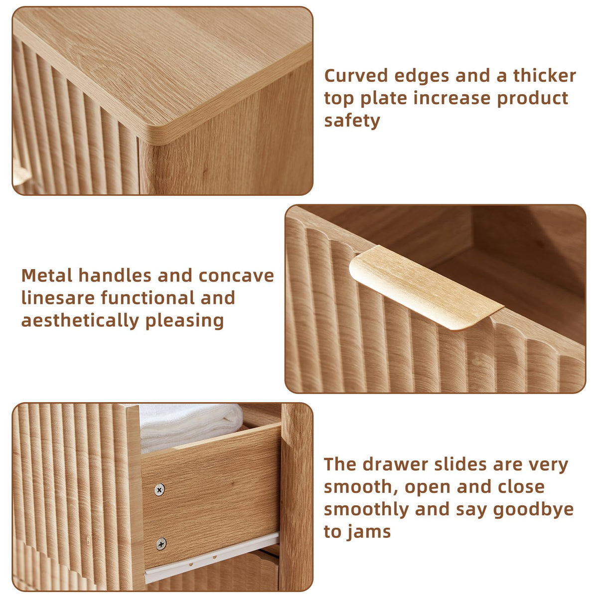 Fluted 5 Drawers Natural Wood Dresser G645