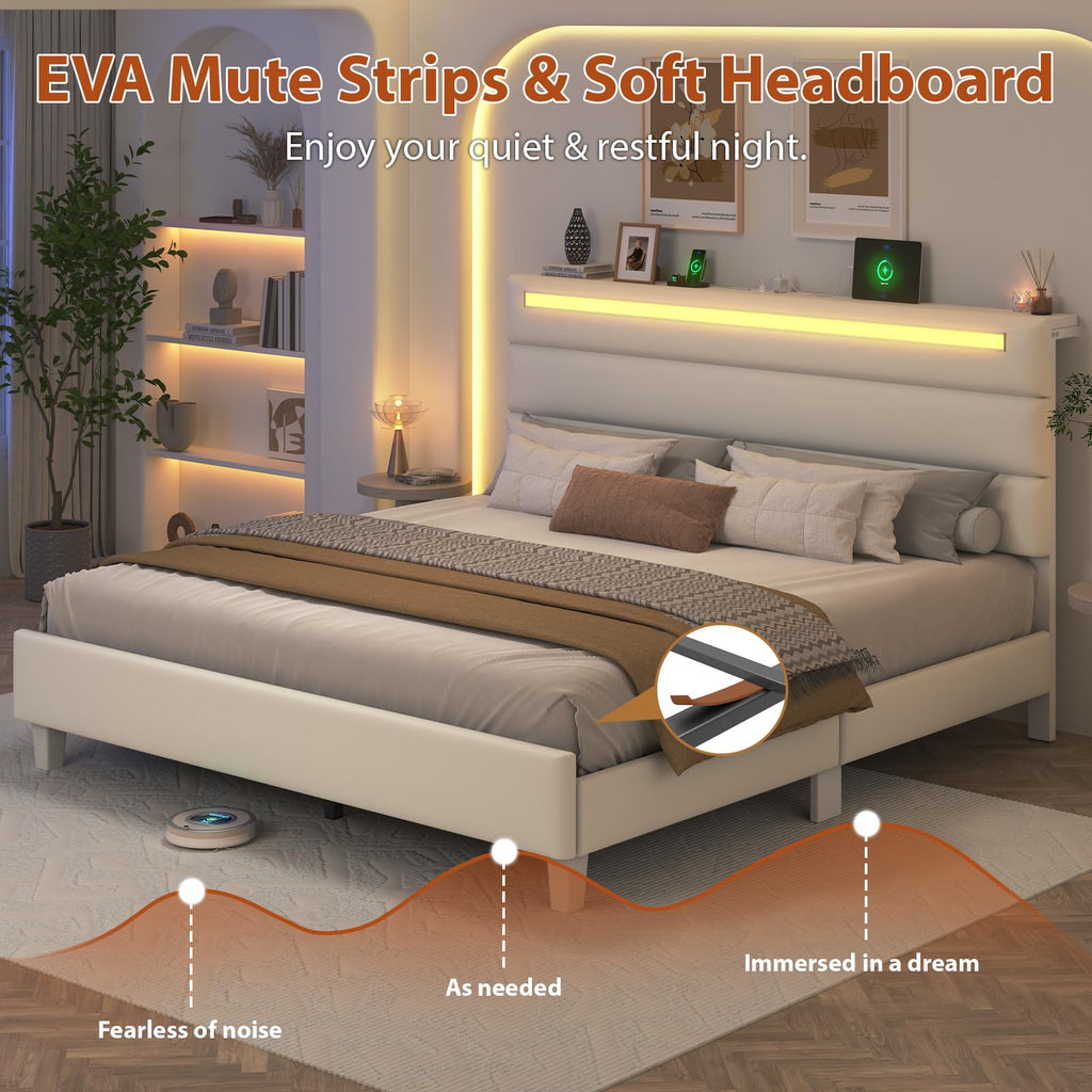 Full Size Bed Frame with LED Lights Headboard C7349
