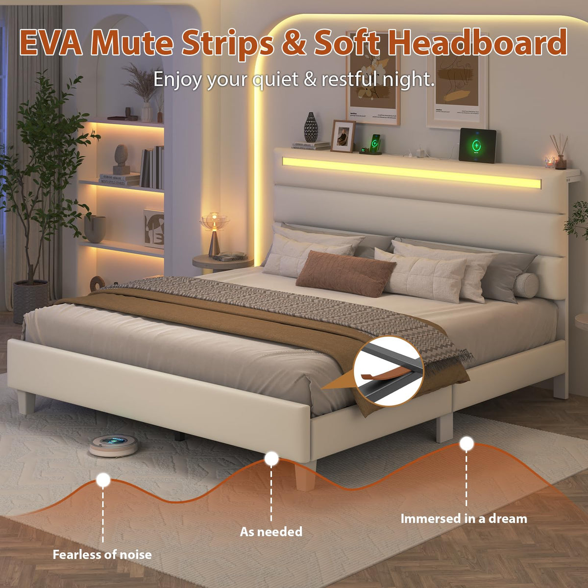 Full Size Bed Frame with LED Lights Headboard C7349