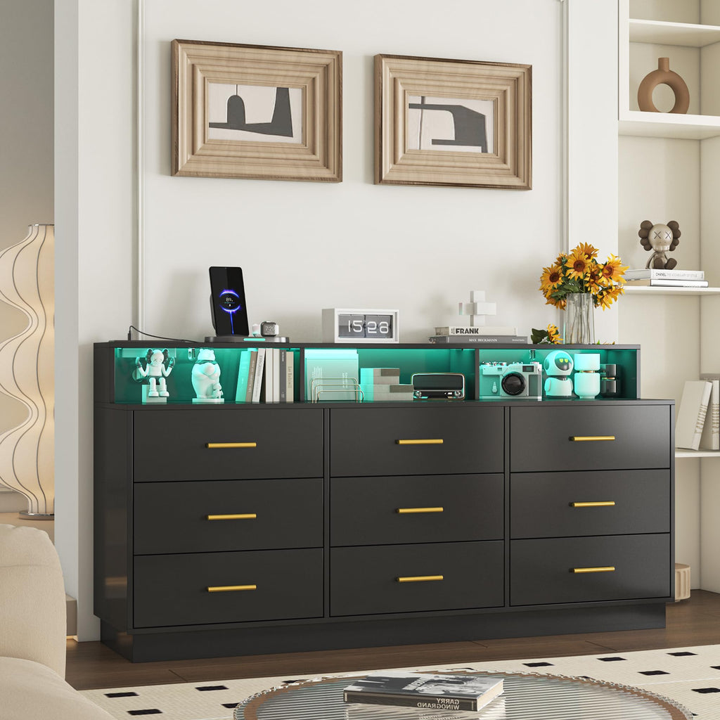 Black 9 Drawer Wood Dresser U44974
