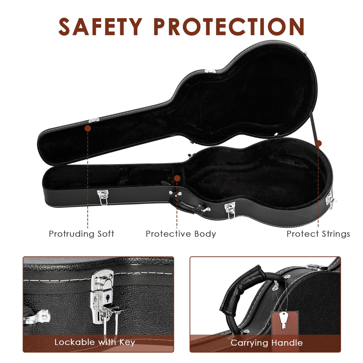 42-Inch Hard Electric Guitar Case with Lock Latch, Black O426564