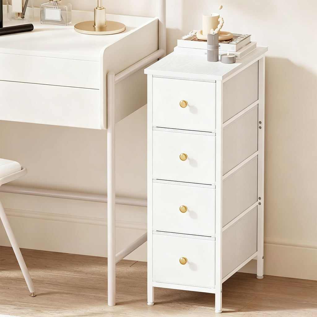 White 4 Fabric Drawer Narrow Storage Cabinet C9103
