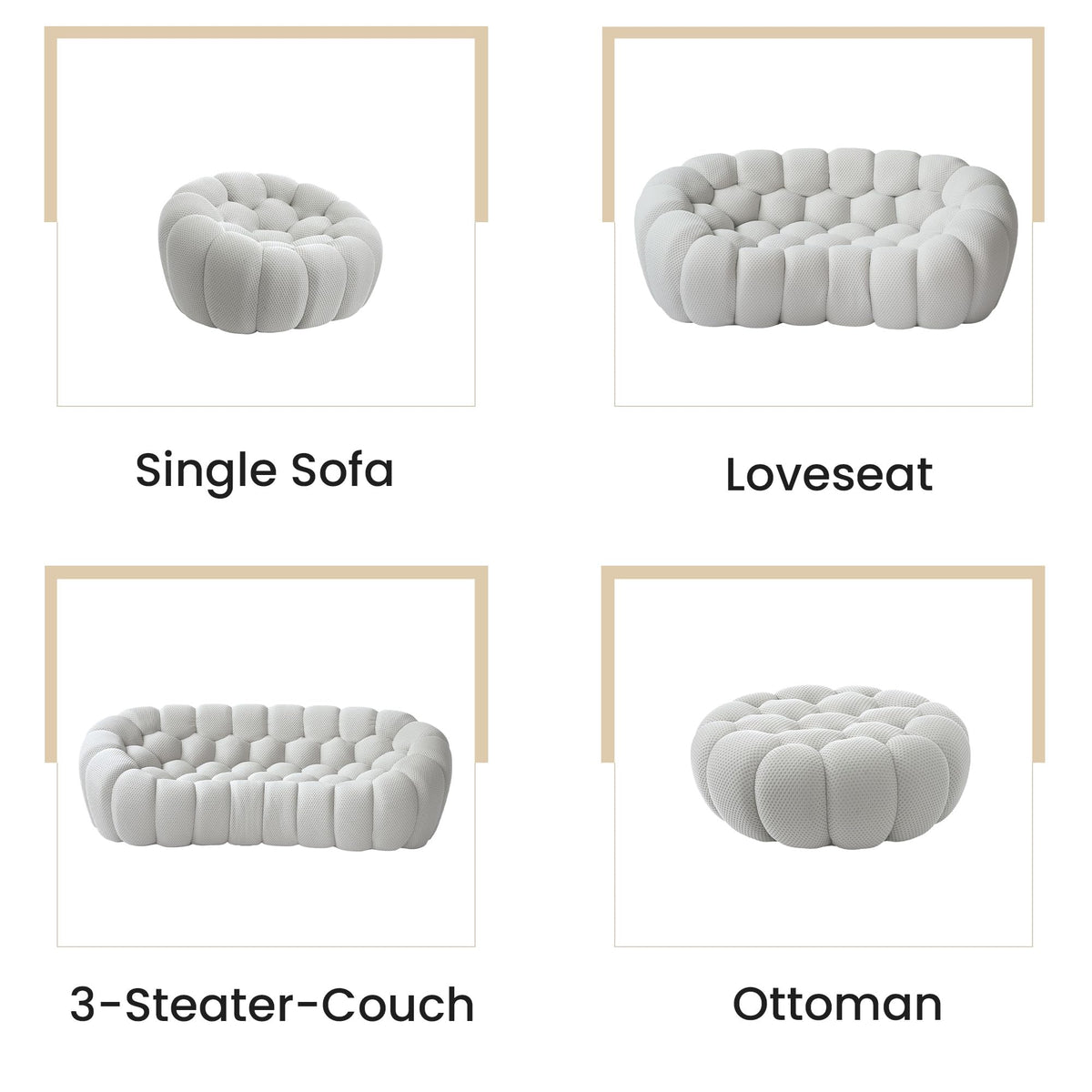 Light Gray Curved Upholstered Sofa F80935