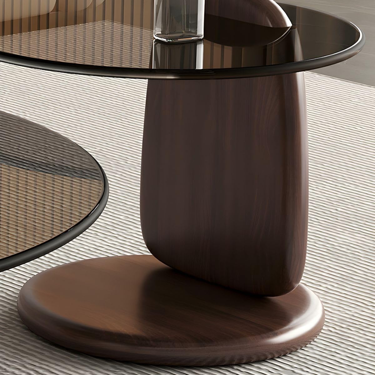 Nesting Coffee Table Set of 2 Glass Round Top Wood Legs B5574
