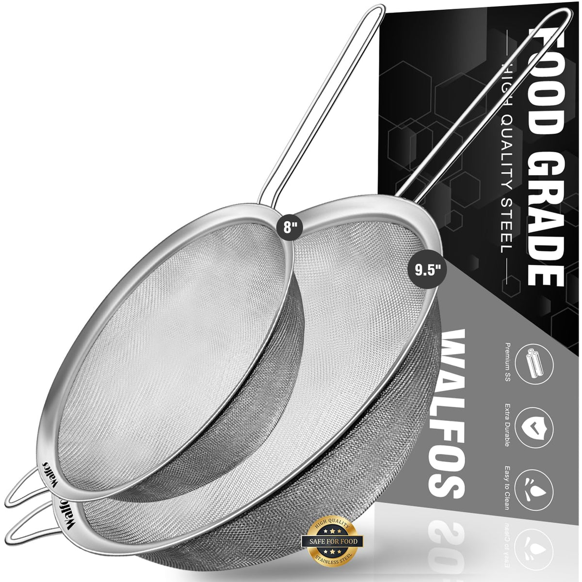 Large Fine Mesh Stainless Steel Strainer Set of 2 L54546