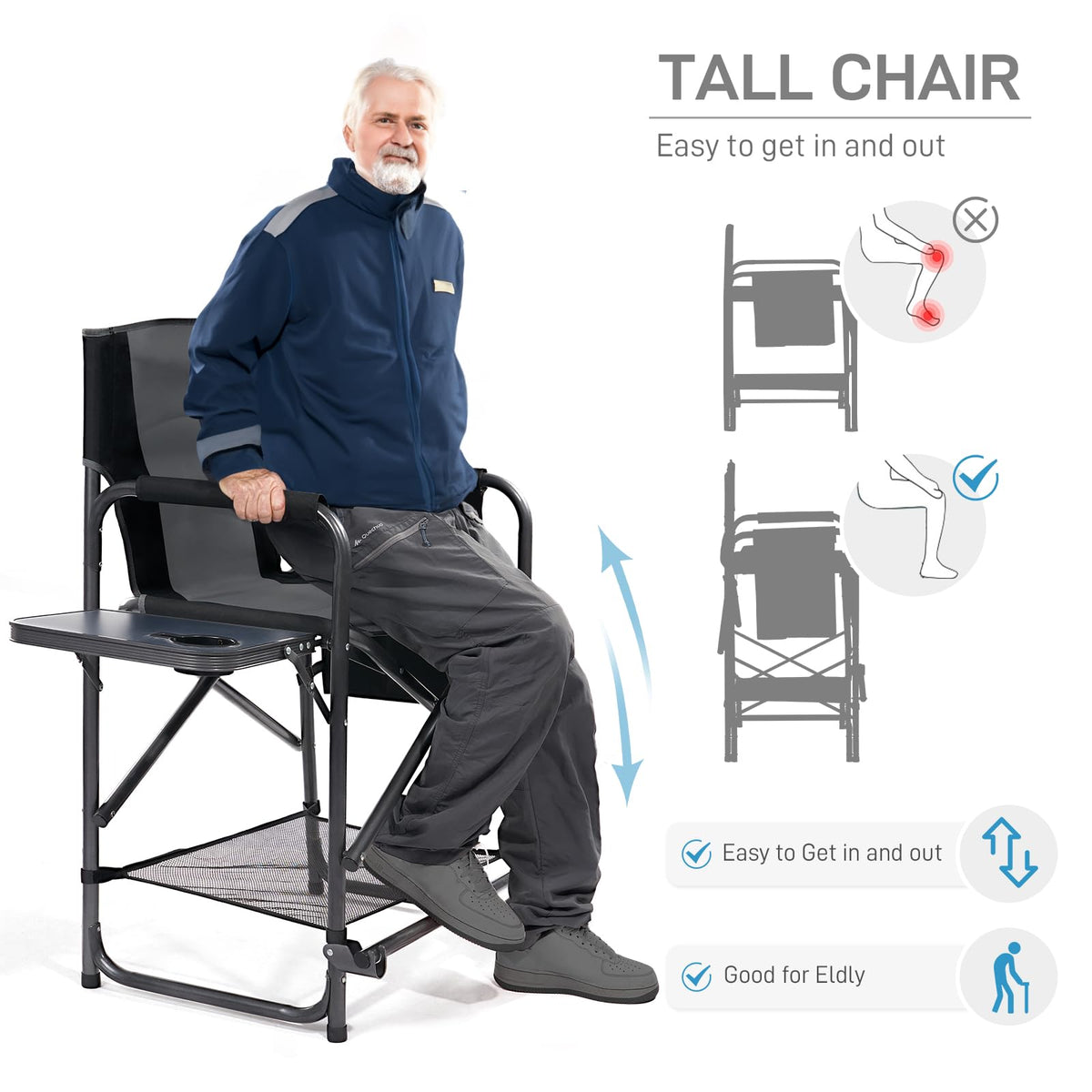 Medium Tall Directors Chair with Side Table Grey A441974