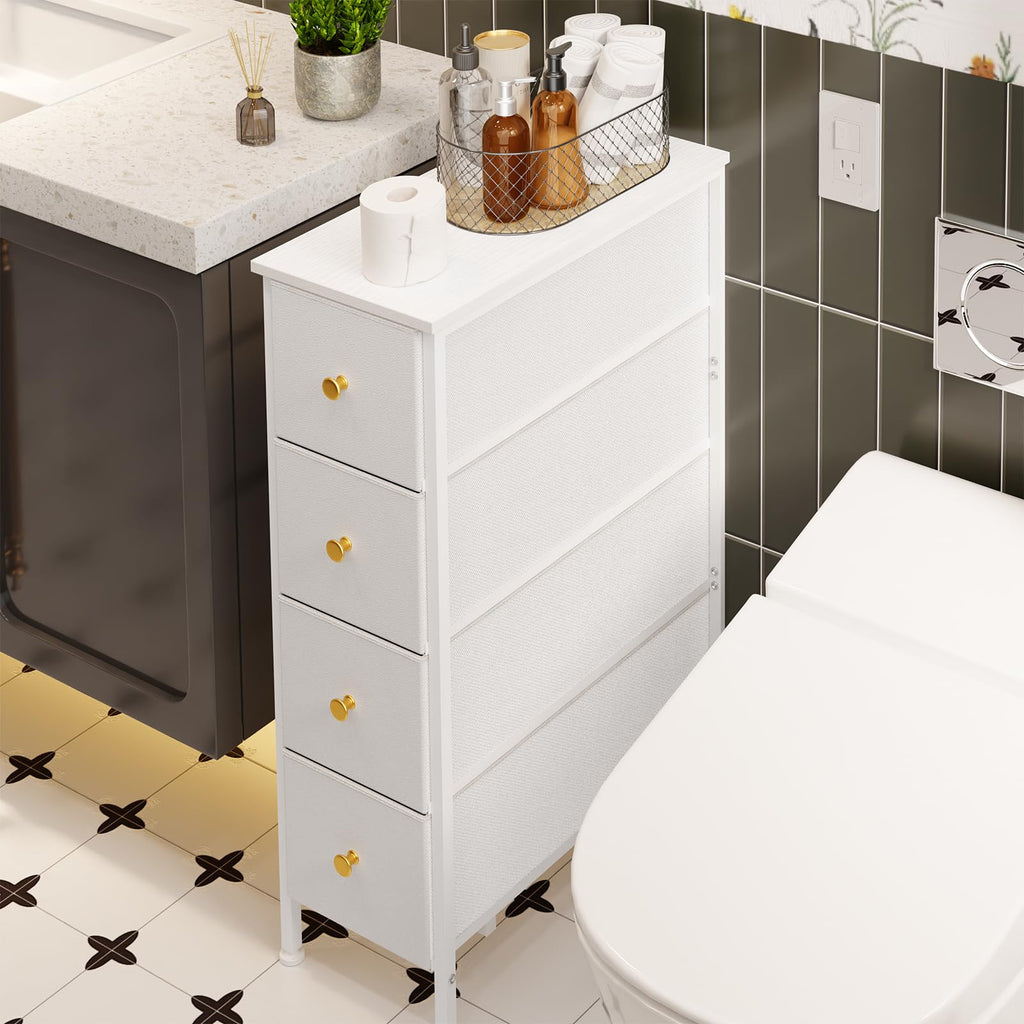 White 4 Fabric Drawer Narrow Storage Cabinet C9103
