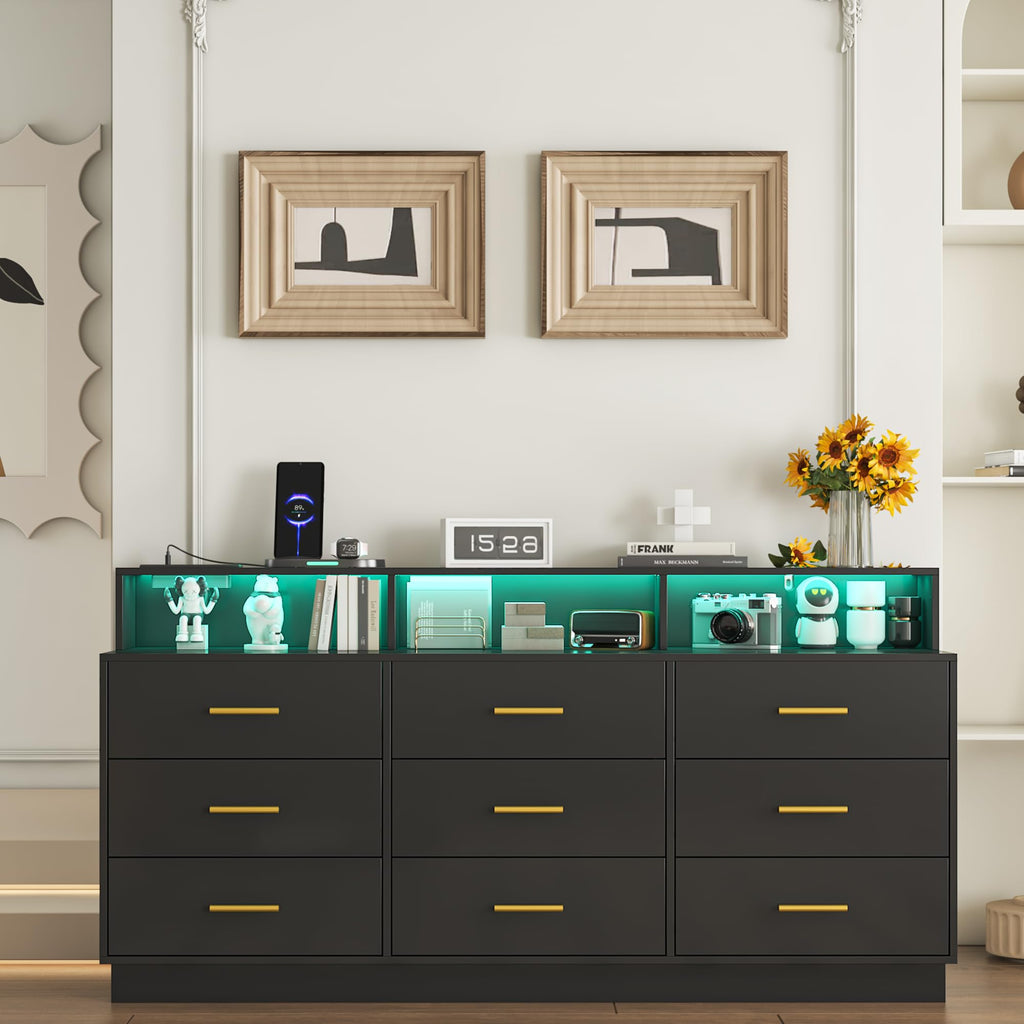 Black 9 Drawer Wood Dresser U44974