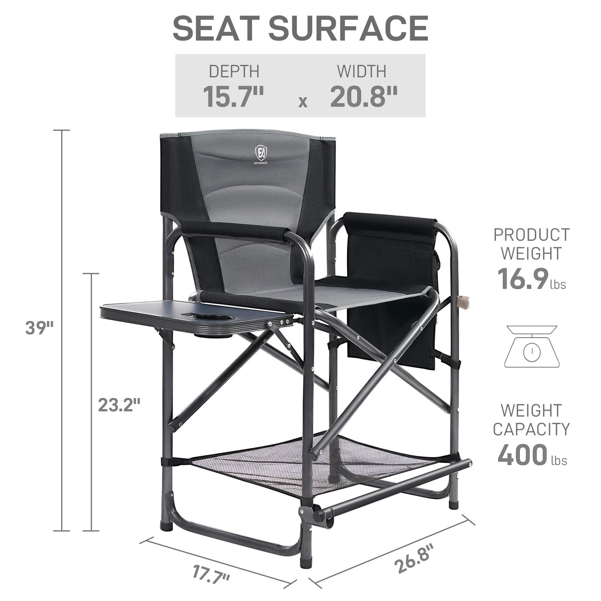 Medium Tall Directors Chair with Side Table Grey A441974