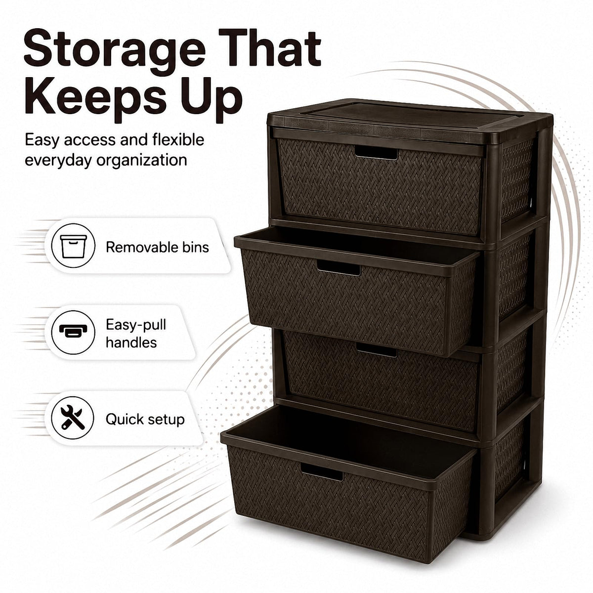 4 Drawer Brown Plastic Storage Tower N68664