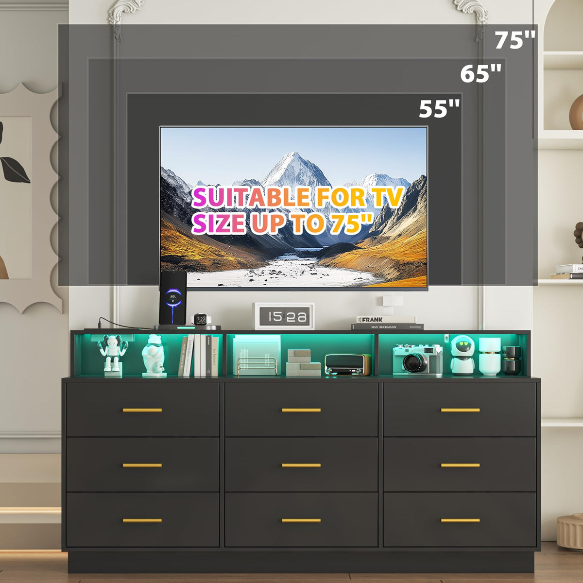 Black 9 Drawer Wood Dresser U44974