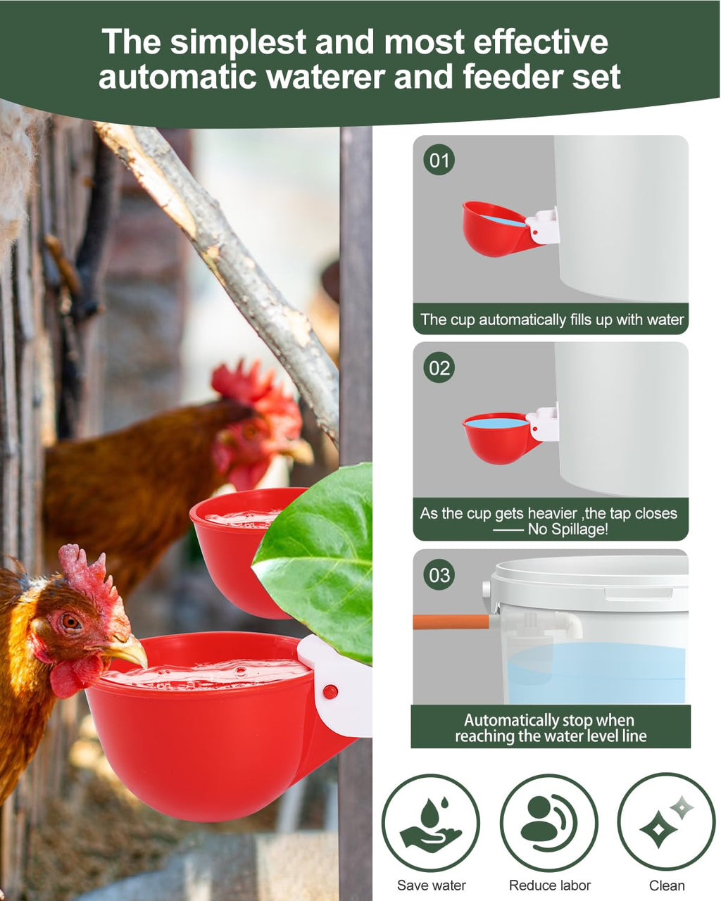 Automatic Chicken Waterer Kit with 4 Cups H7963