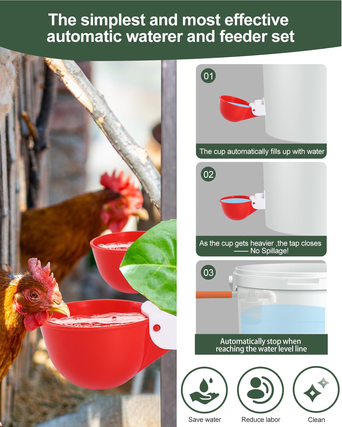 Automatic Chicken Waterer Kit with 4 Cups H7963