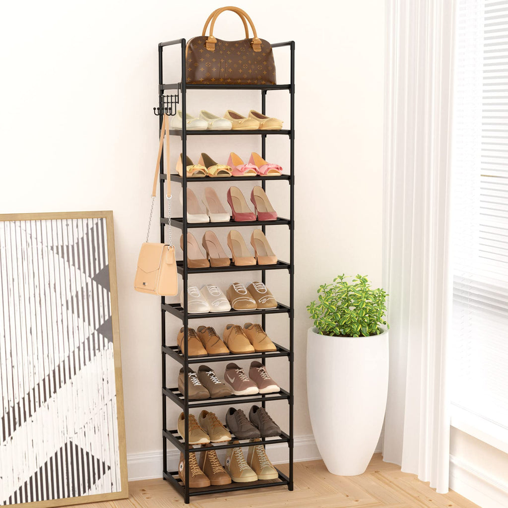 Black 10 Tiers Narrow Shoe Rack F7923
