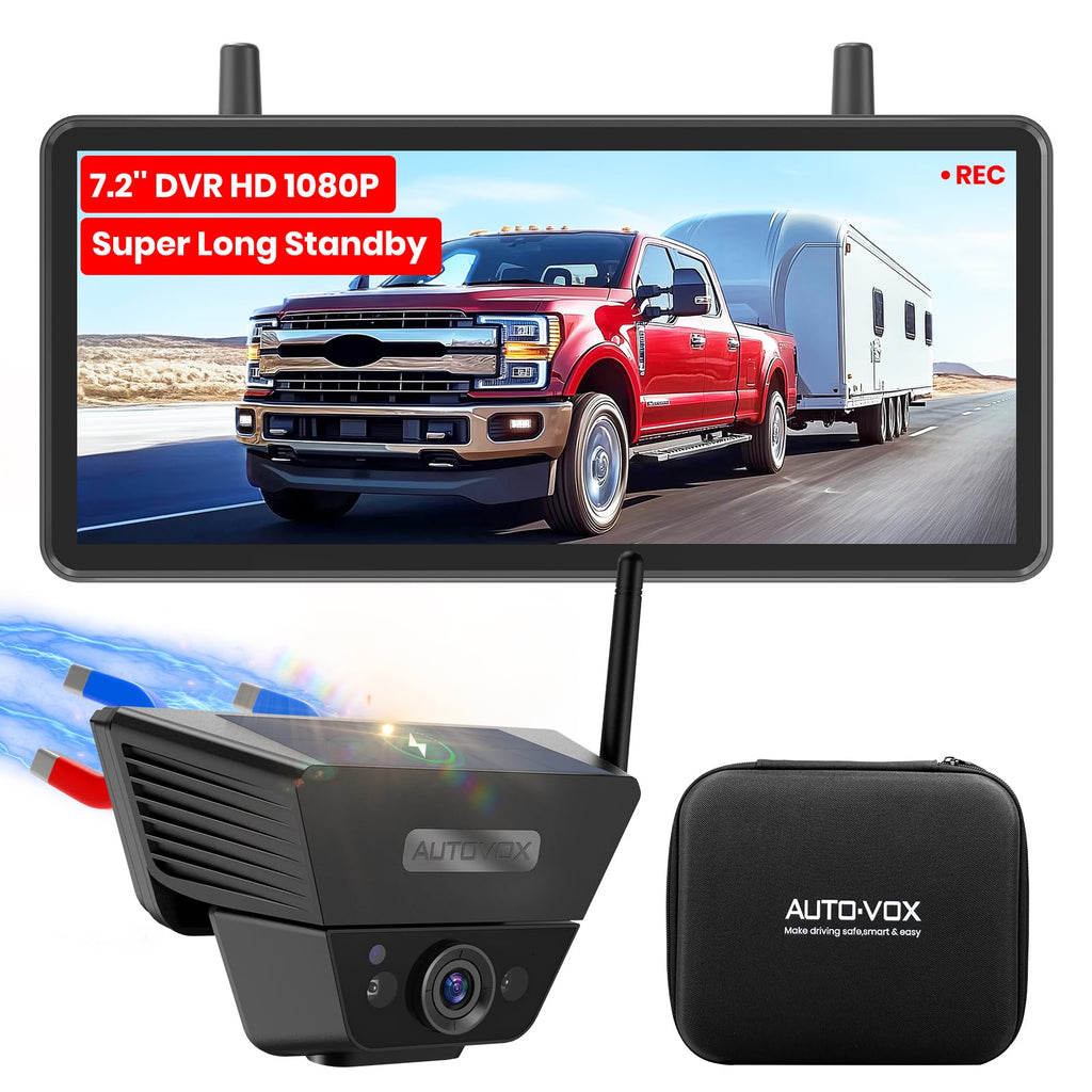 Wireless Backup Camera Solar Magnetic 7.2" 1080P Monitor F713