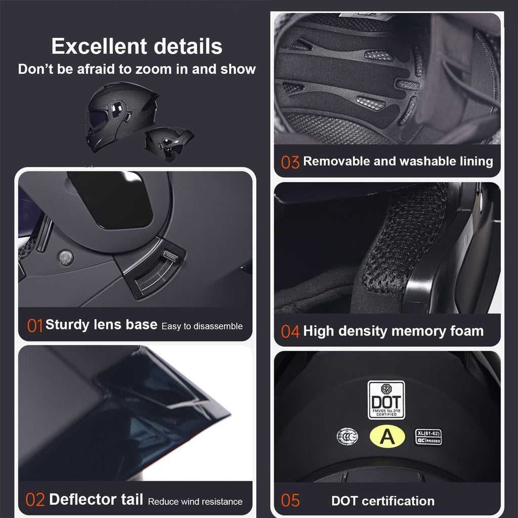 Flip-Up Motorcycle Helmet DOT Certified Dual-Lens M857815