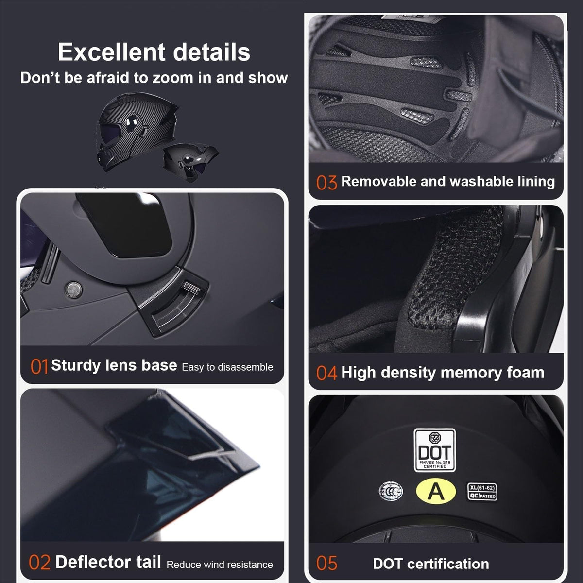 Flip-Up Motorcycle Helmet DOT Certified Dual-Lens M857815