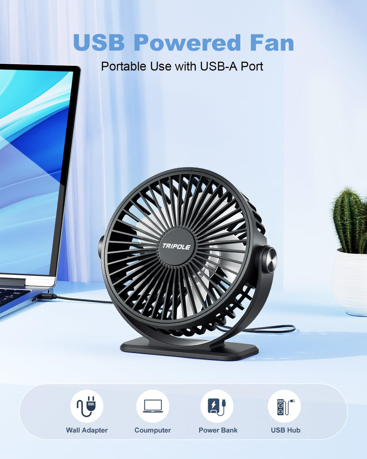 Black 2 Pack USB Powered Mini Desk Fan Z949