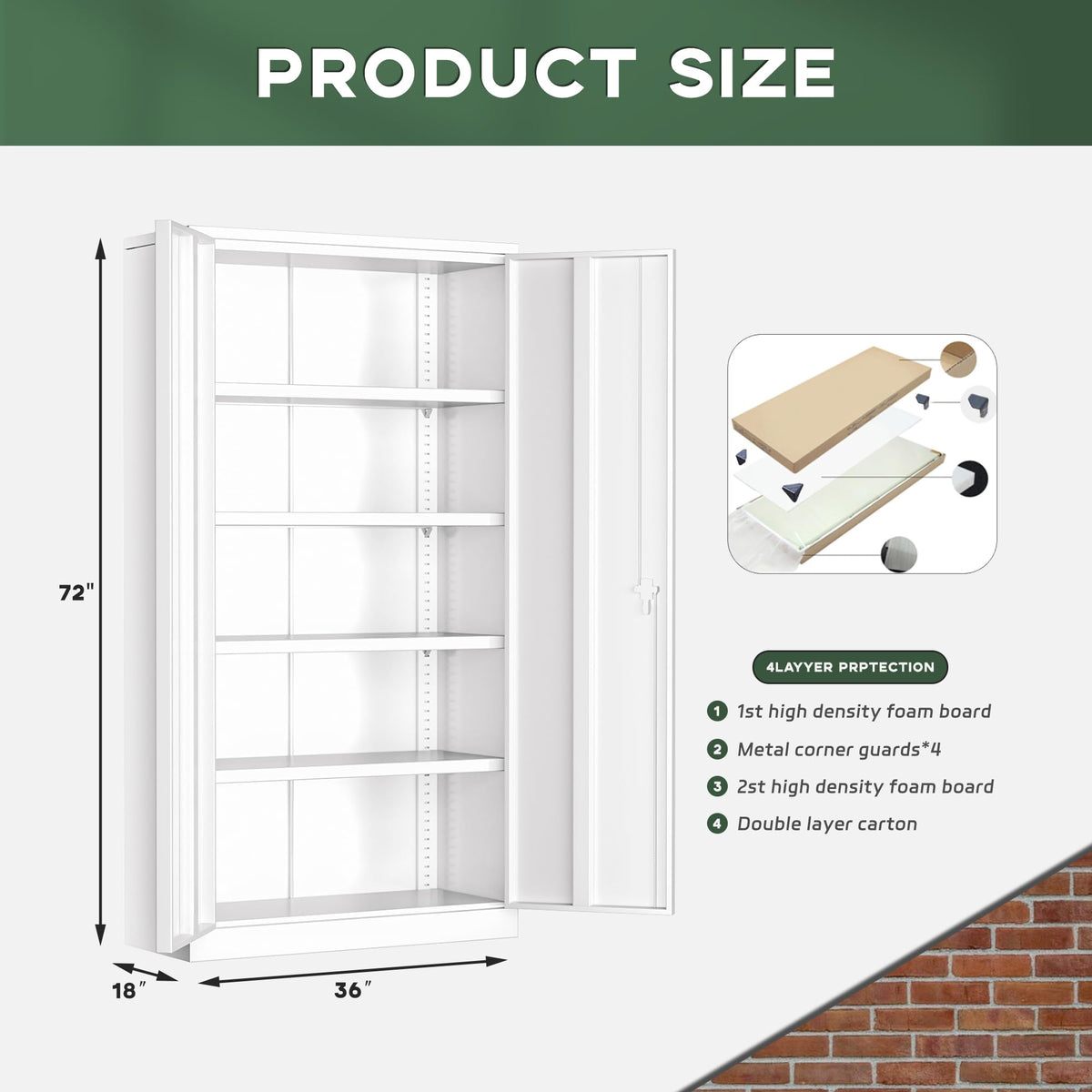 72" White Locking Metal Storage Cabinet with 4 Adjustable Shelves M165519