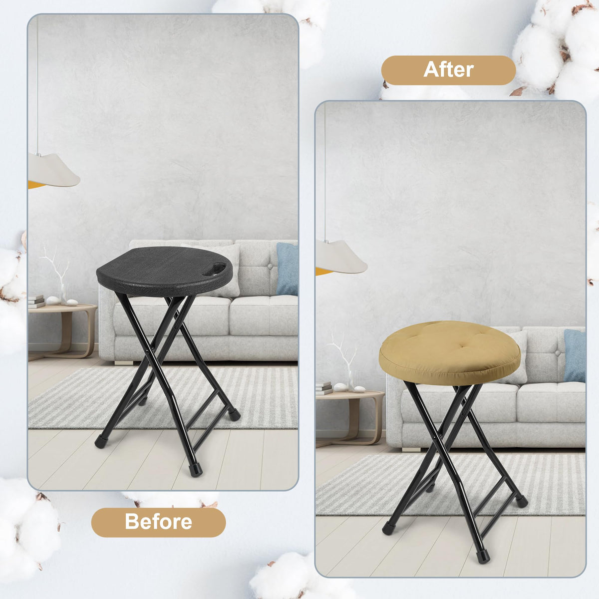 Folding Stool with 2 Pack Seat Cushion B4590