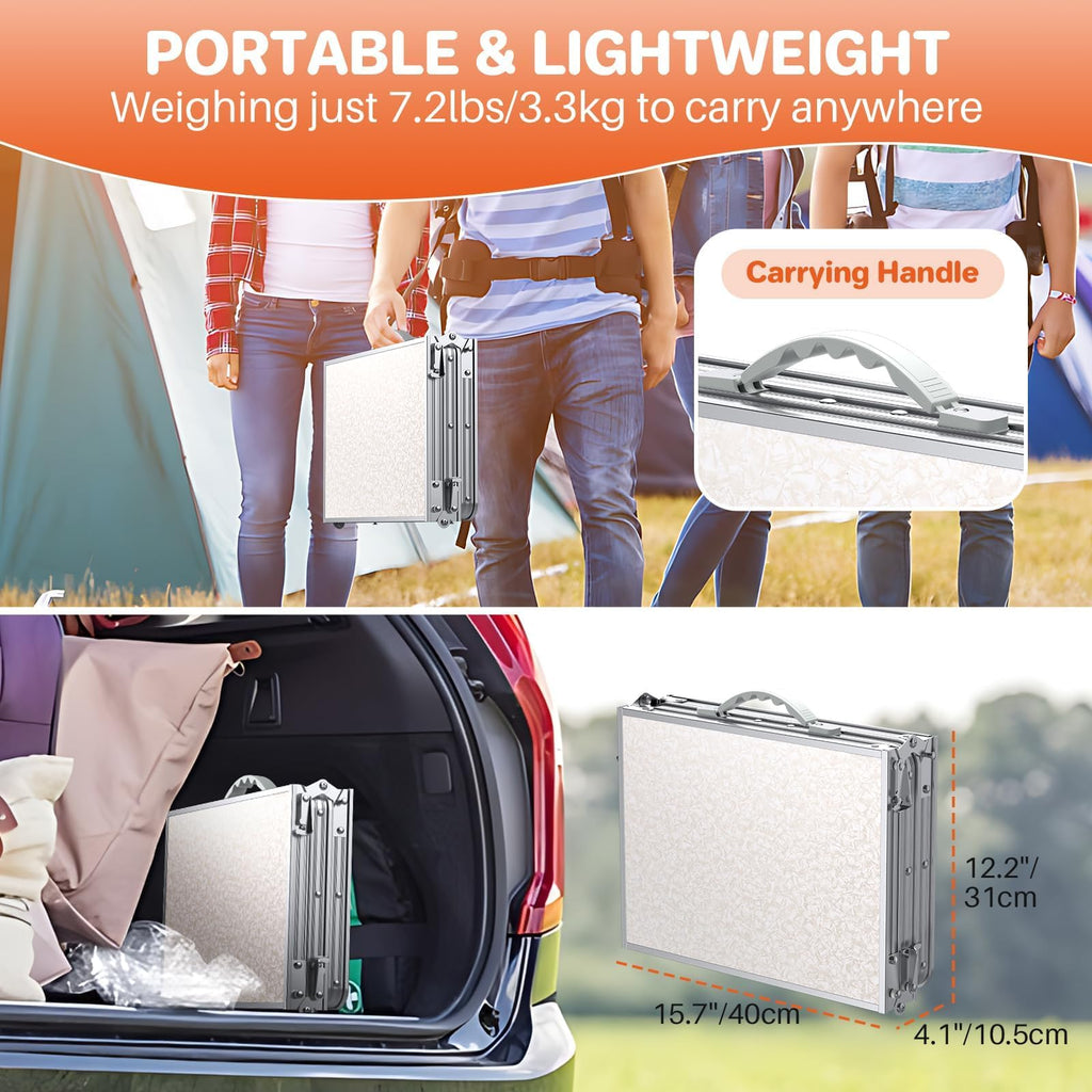 3ft Folding Camping Table, 3 Height Adjustable White H803