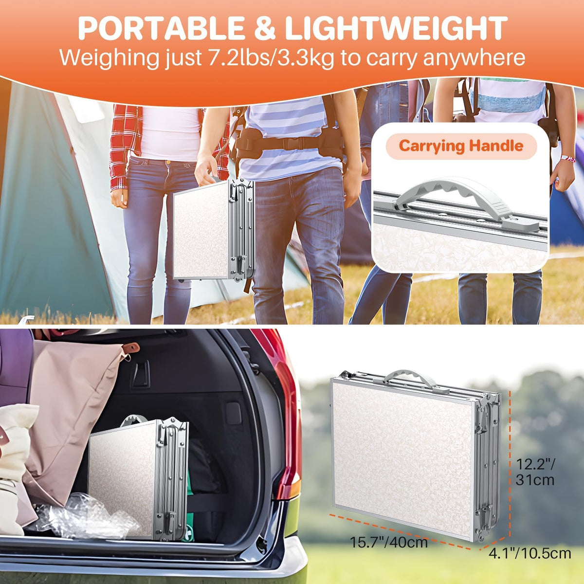 3ft Folding Camping Table, 3 Height Adjustable White H803