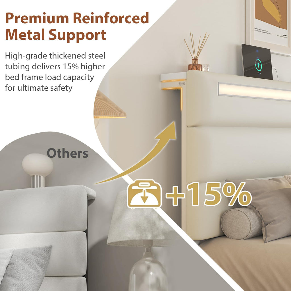 Full Size Bed Frame with LED Lights Headboard C7349