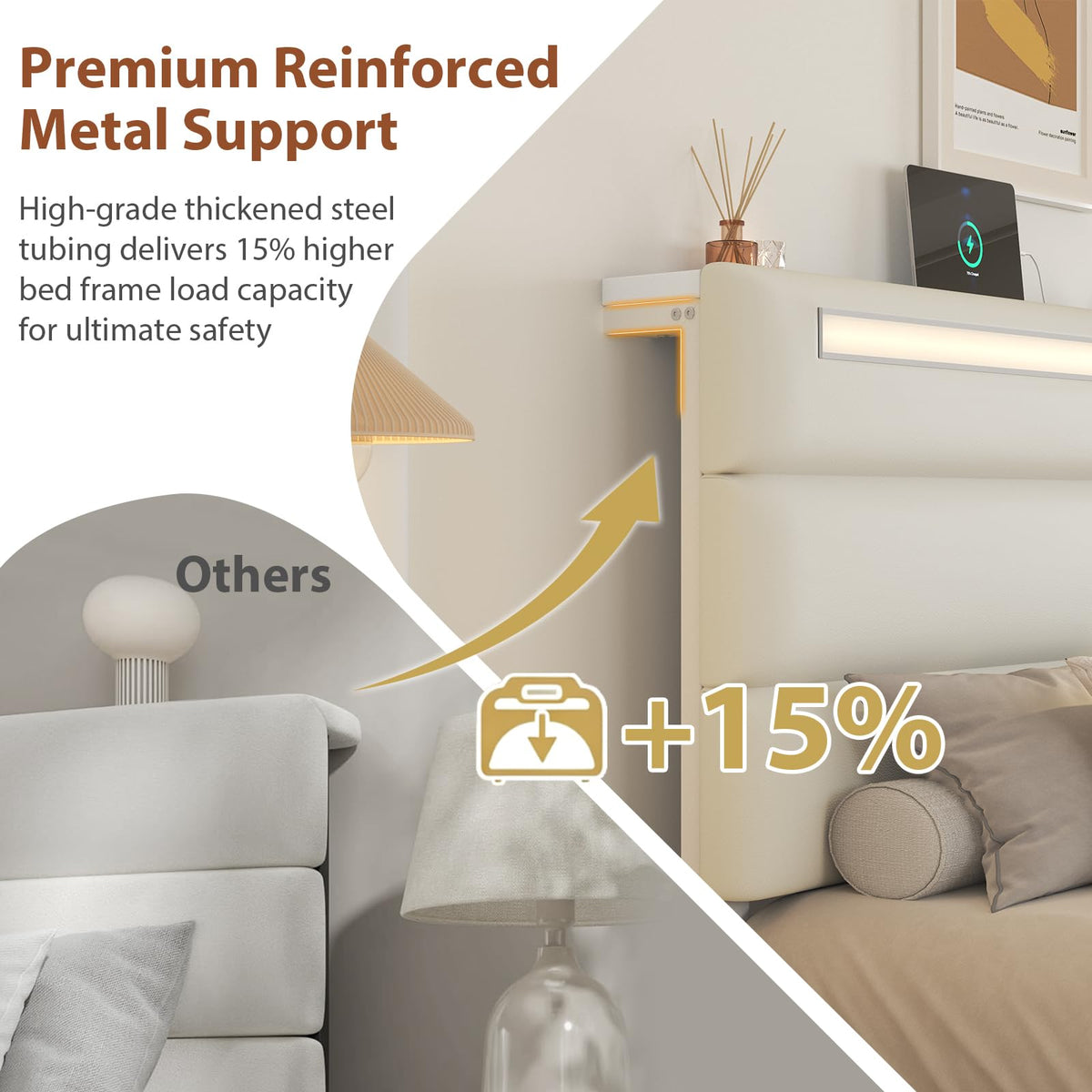 Full Size Bed Frame with LED Lights Headboard C7349