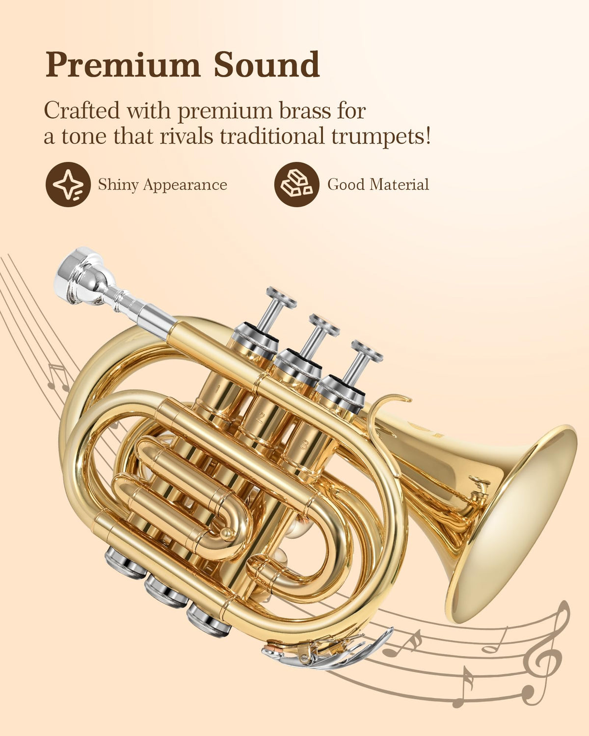 B Flat Brass Pocket Trumpet with 7C Mouthpiece and Hard Case Q89589