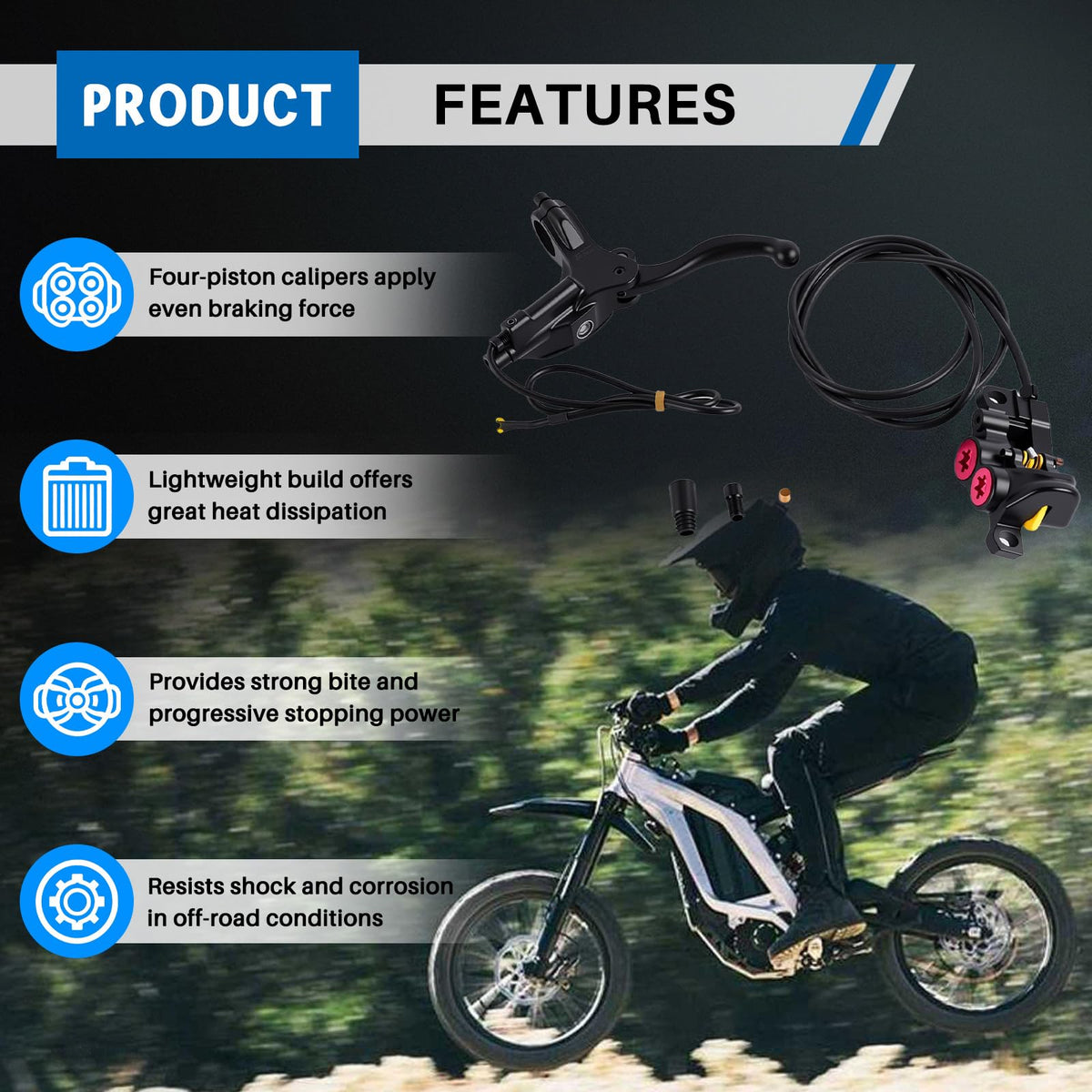 Hydraulic Brake Kit 4-Piston Aluminum Off-Road E-Bike C107677