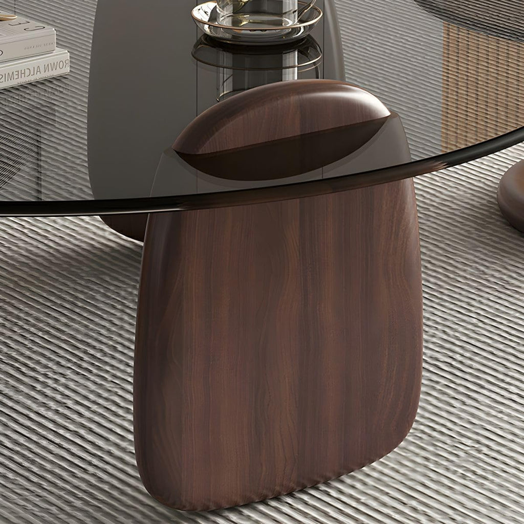 Nesting Coffee Table Set of 2 Glass Round Top Wood Legs B5574