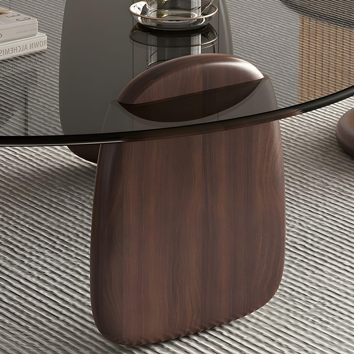 Nesting Coffee Table Set of 2 Glass Round Top Wood Legs B5574