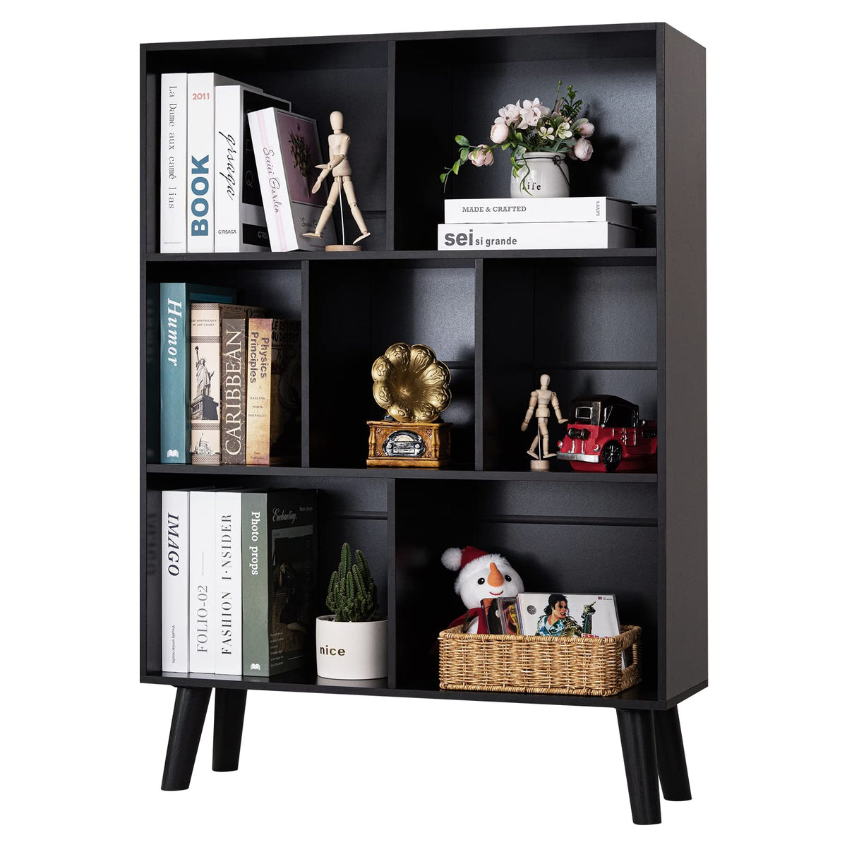 Black 3 Tier Wood Bookshelf H50093