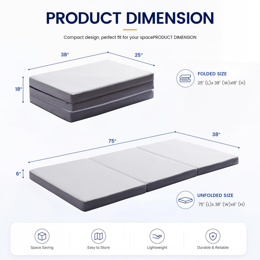 6 Inch Memory Foam Trifold Folding Mattress G379