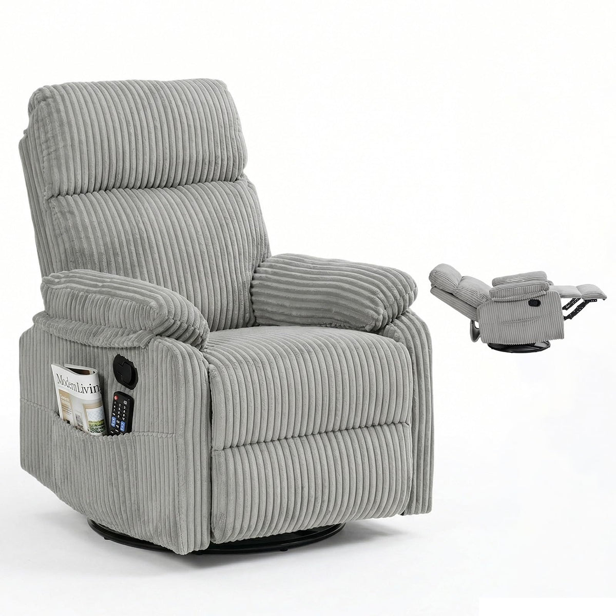 360° Swivel Rocking Corduroy Recliner V499173