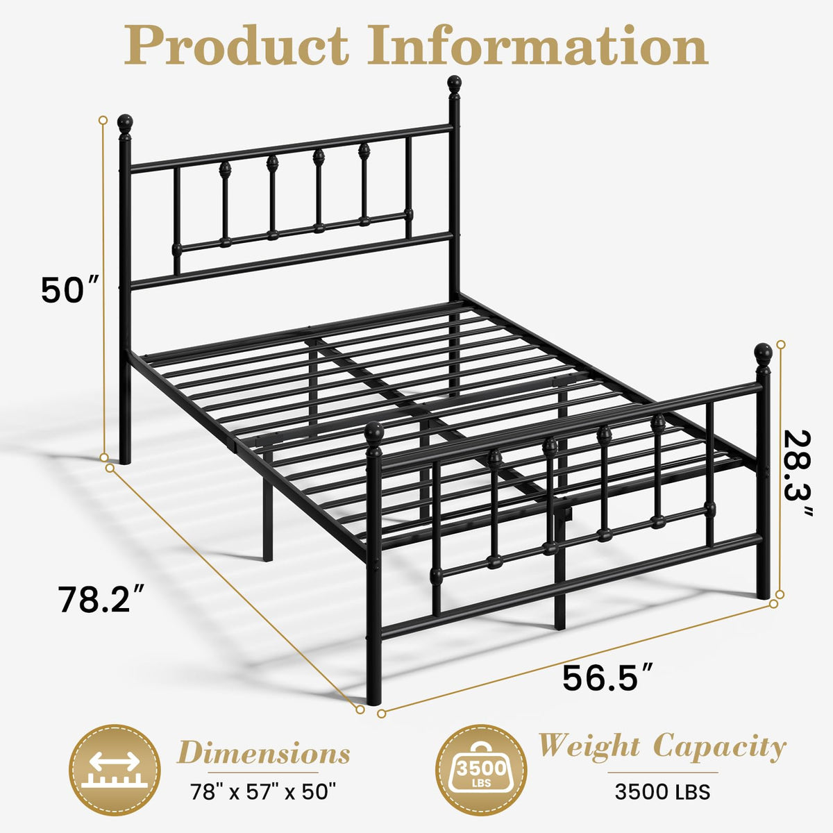 14 Inch Full Size Victorian Metal Platform Bed Frame with Headboard and Footboard W38433