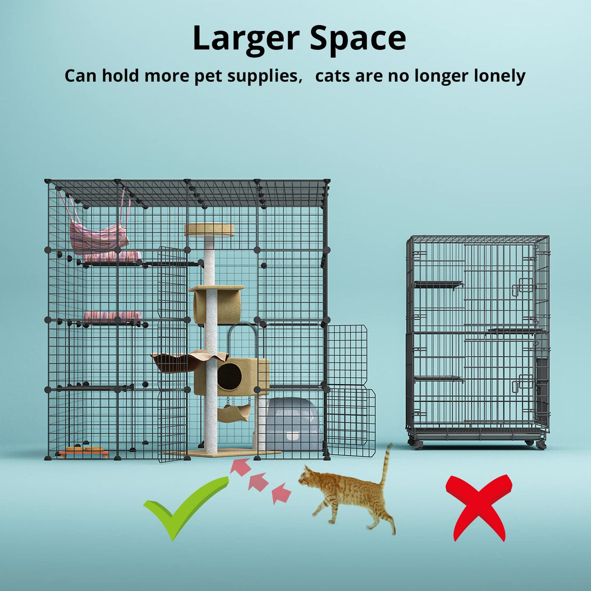 Large Cat Cage Indoor Enclosure Playpen Metal Wire Kennels Crate 55L x 55W x 55H Inchs Q888209