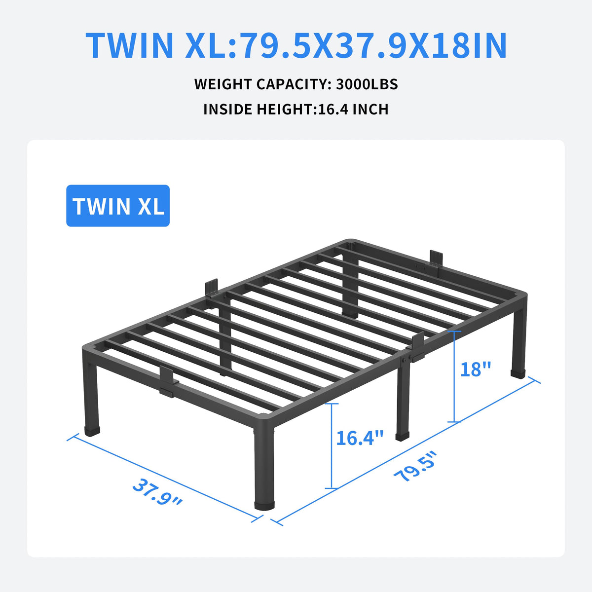 18 Inch Twin XL Bed Frames with Round Corner Leg S152