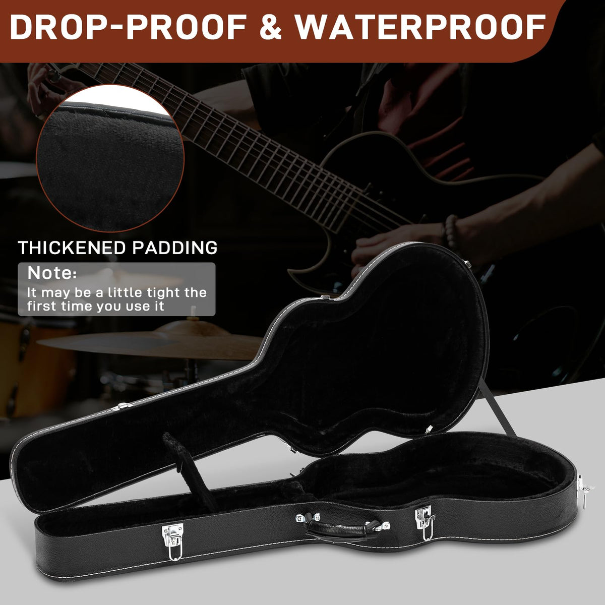 42-Inch Hard Electric Guitar Case with Lock Latch, Black O426564