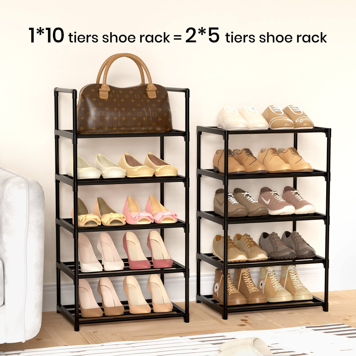 Black 10 Tiers Narrow Shoe Rack F7923