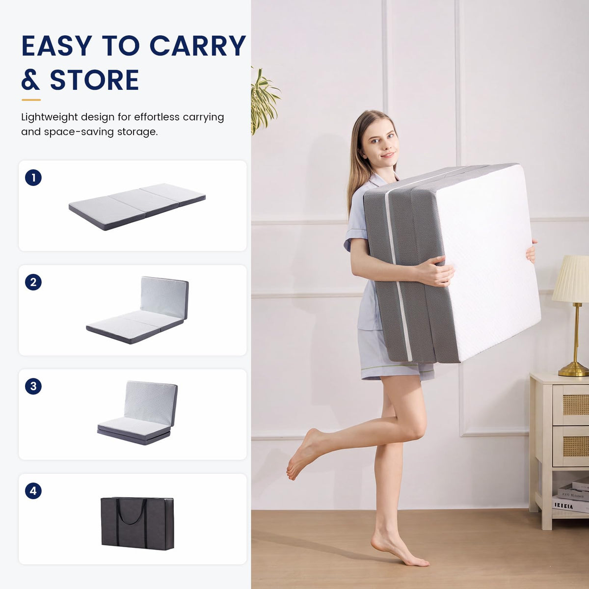 6 Inch Memory Foam Trifold Folding Mattress G379
