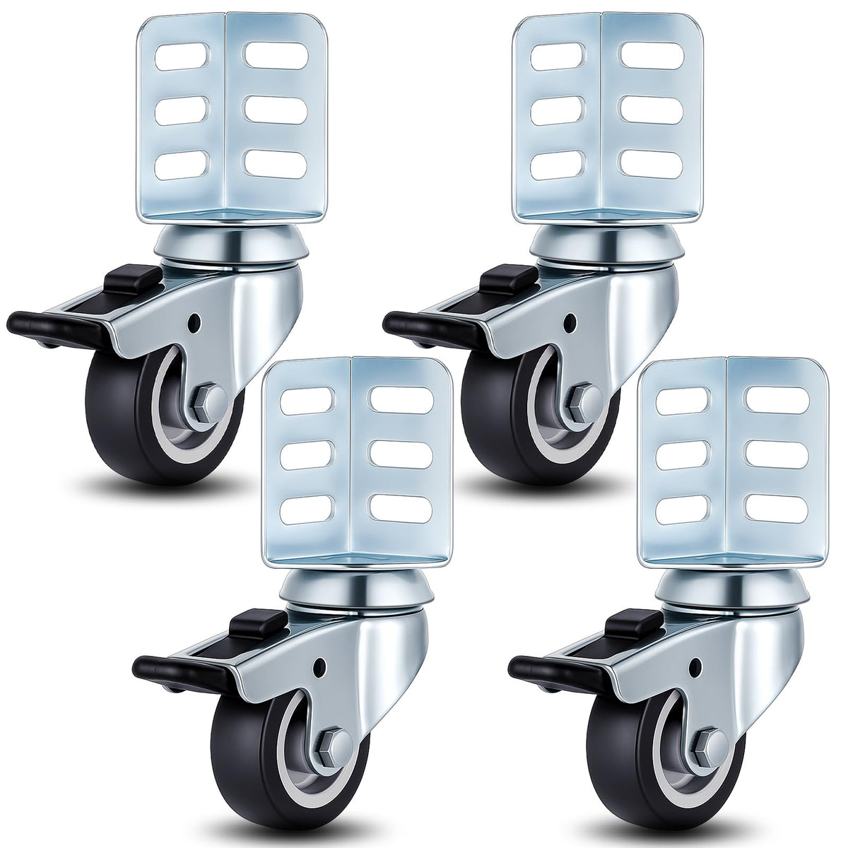 4 Pack Black Swivel Caster Wheels with Top Brake D8494