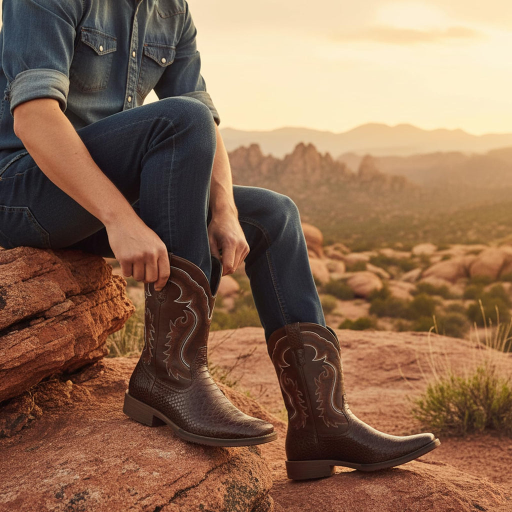 Cowboy Boots for Men Square Toe Mid Calf M1688