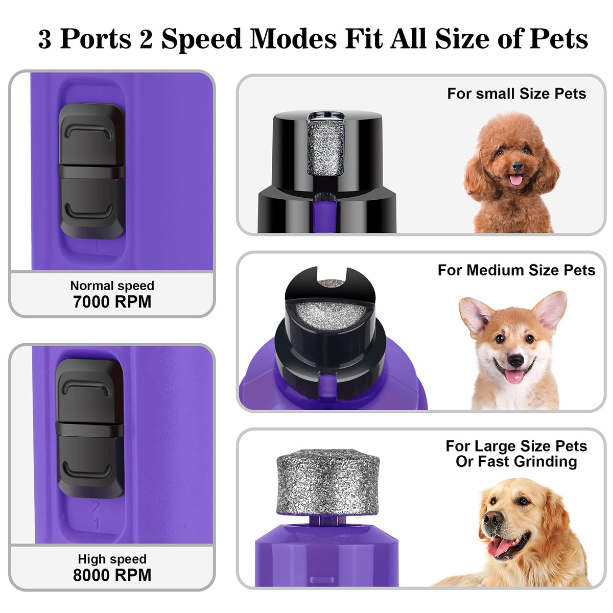 2-Speed Electric Dog Nail Grinder with 2 LED Light H4144